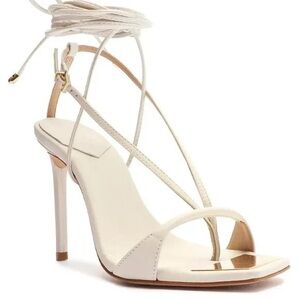Schutz Vikki Pearl Ivory Strappy Lace Up Stiletto Heel Sandals Size 8.5B New